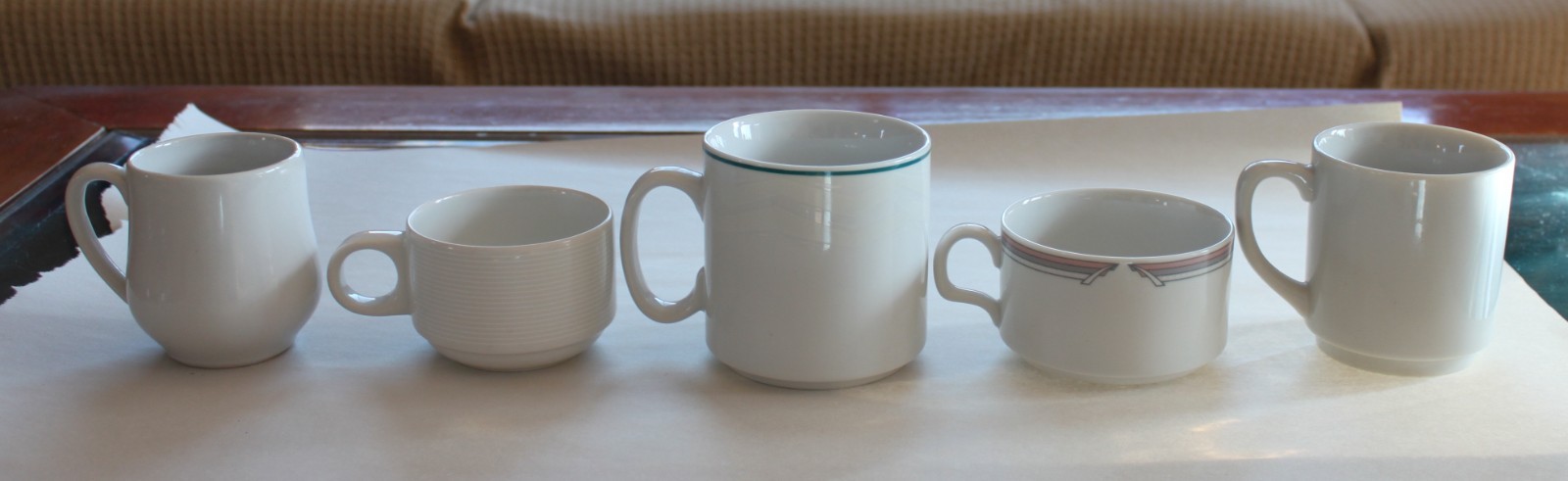 Lot 280, set of 5 various airline coffee cups, used