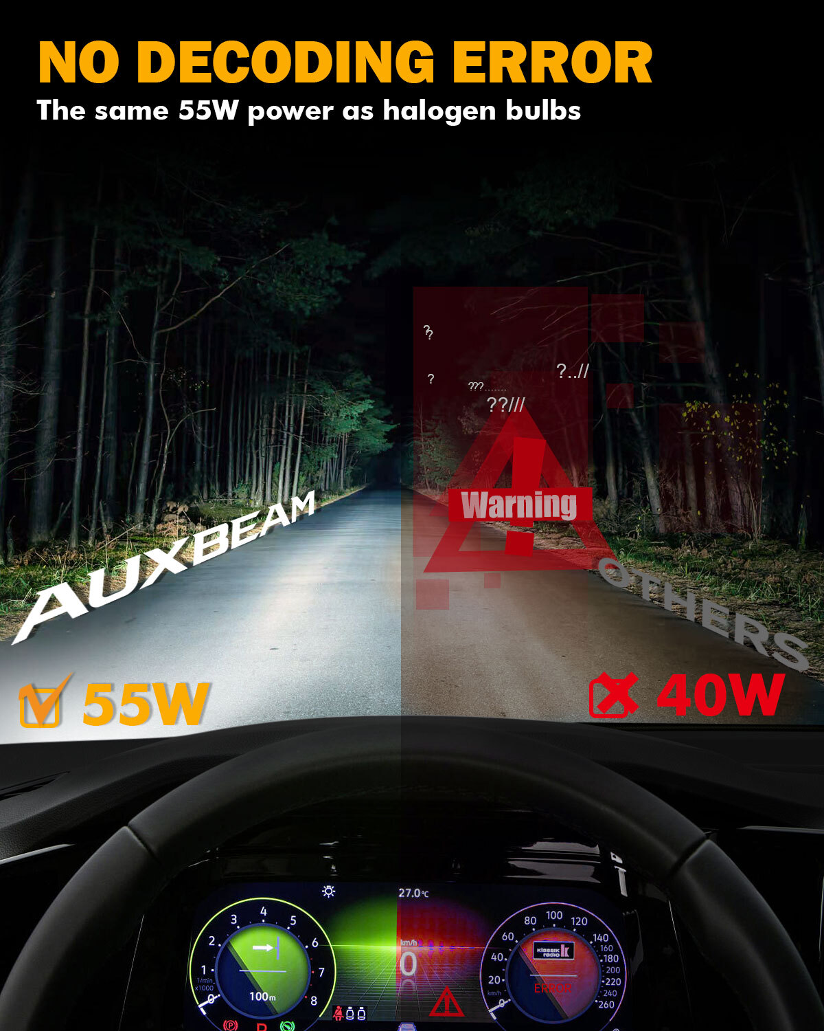 AUXBEAM H11 LED Headlight Bulbs Kit High or Low Beam Super White Bright+CANBUS