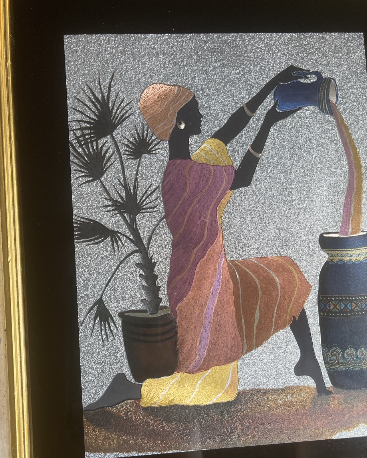 Vintage African American Foil Artwork w/ Wood Frame - Wall Decor Collectable