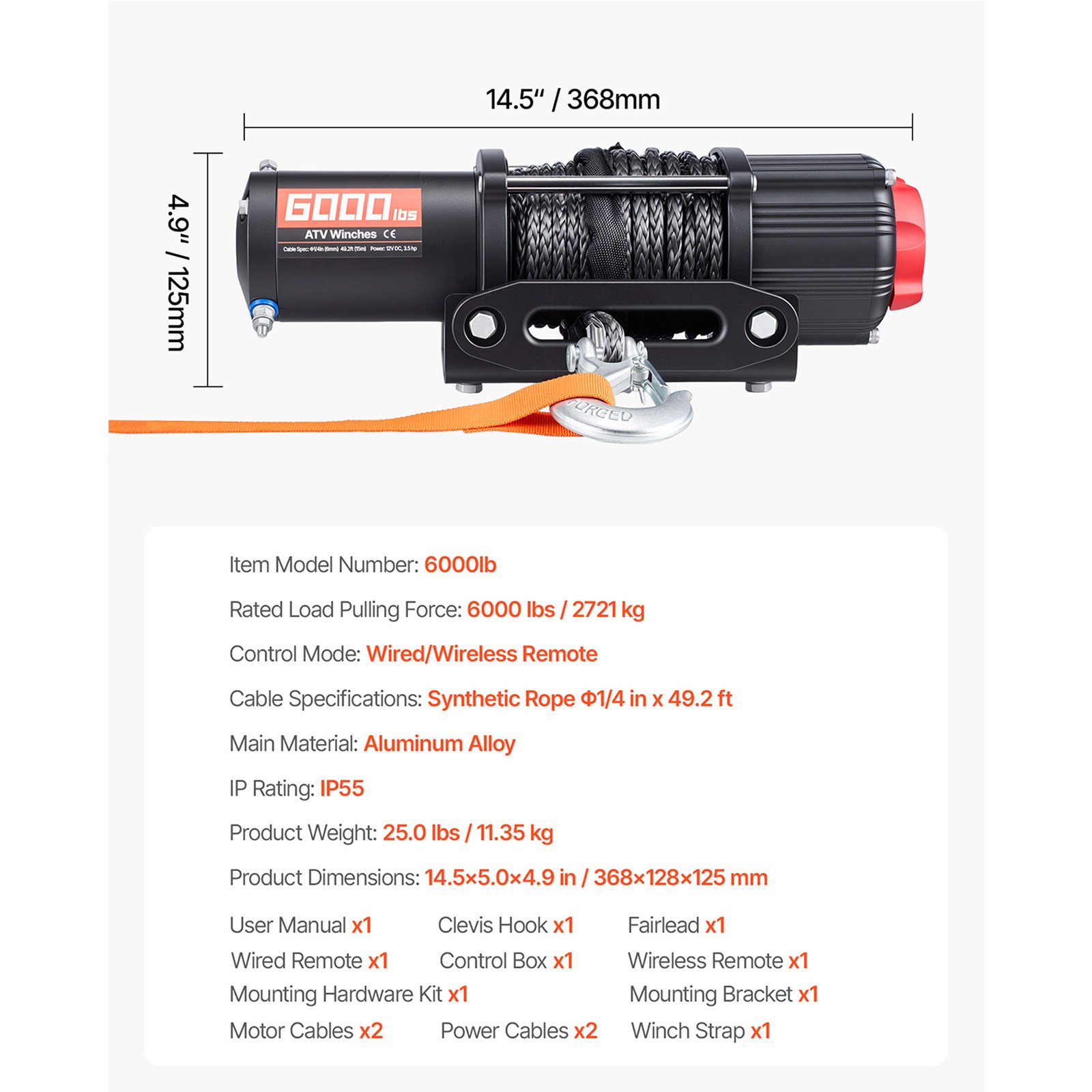 Uimoso 6000 lbs Electric Winch 12V with Synthetic Rope & Wireless Remote Control