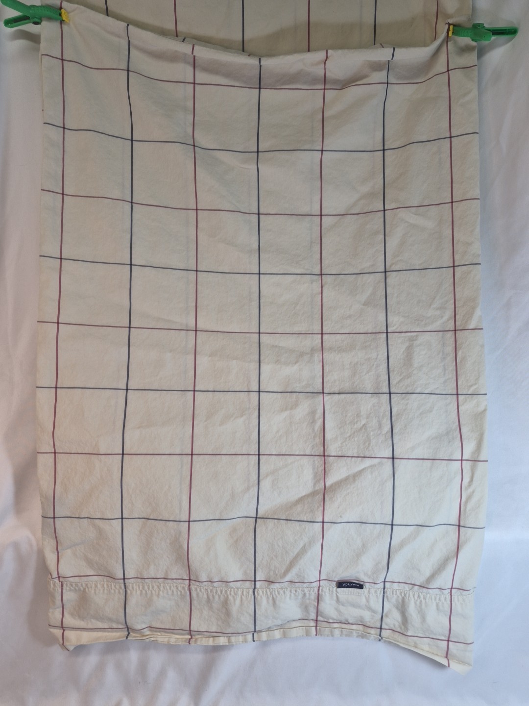 2- VTG Nautica Pillowcases 100% Cotton King & Queen #67468 Cream Grid Navy Check