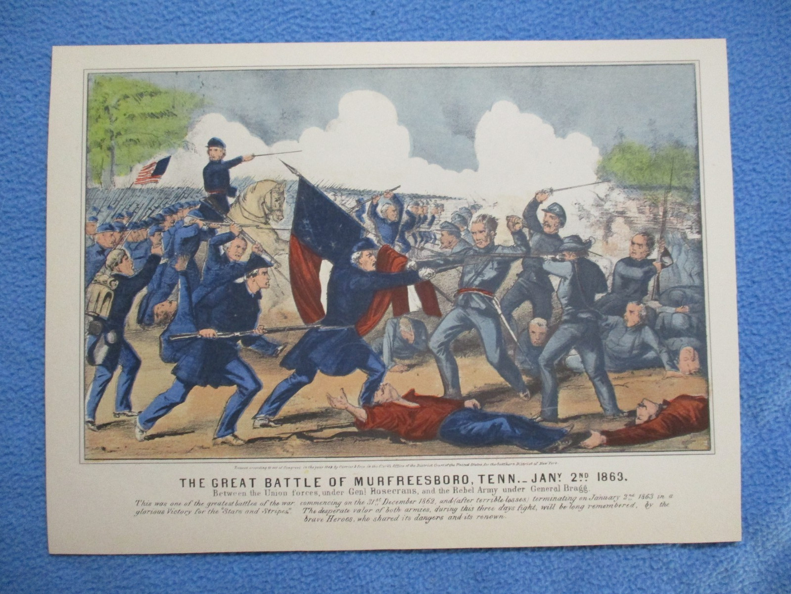 1960 Civil War Print - Battle of Murfreesboro, Tennessee, "Stones River"