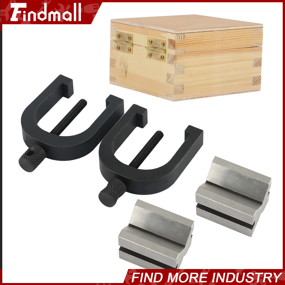Findmall 1-5/8" x 1-1/4" x 1-1/4" V-Block and Clamp Set Hardened Steel 90 Degree