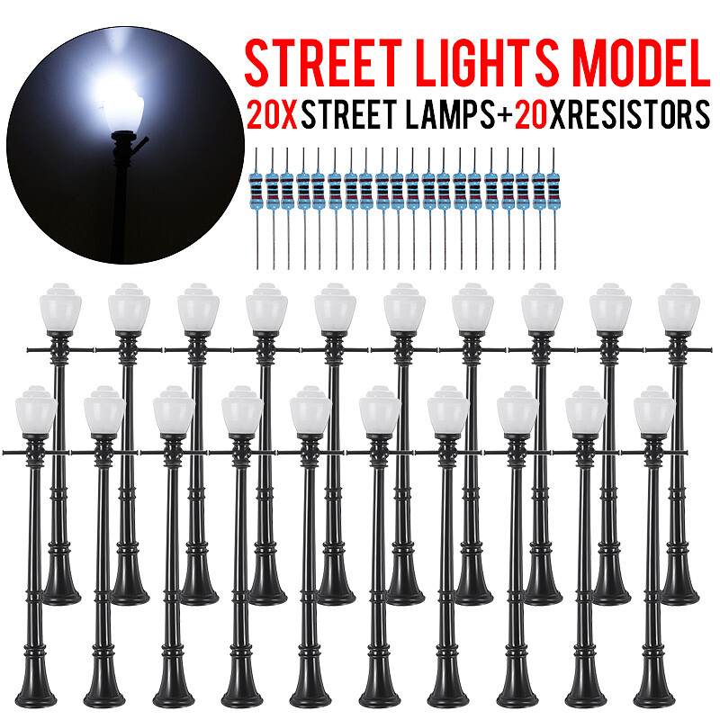 LCX04 Model Railway Lamppost Lamps Mini  LEDs Street Lights Set 20X