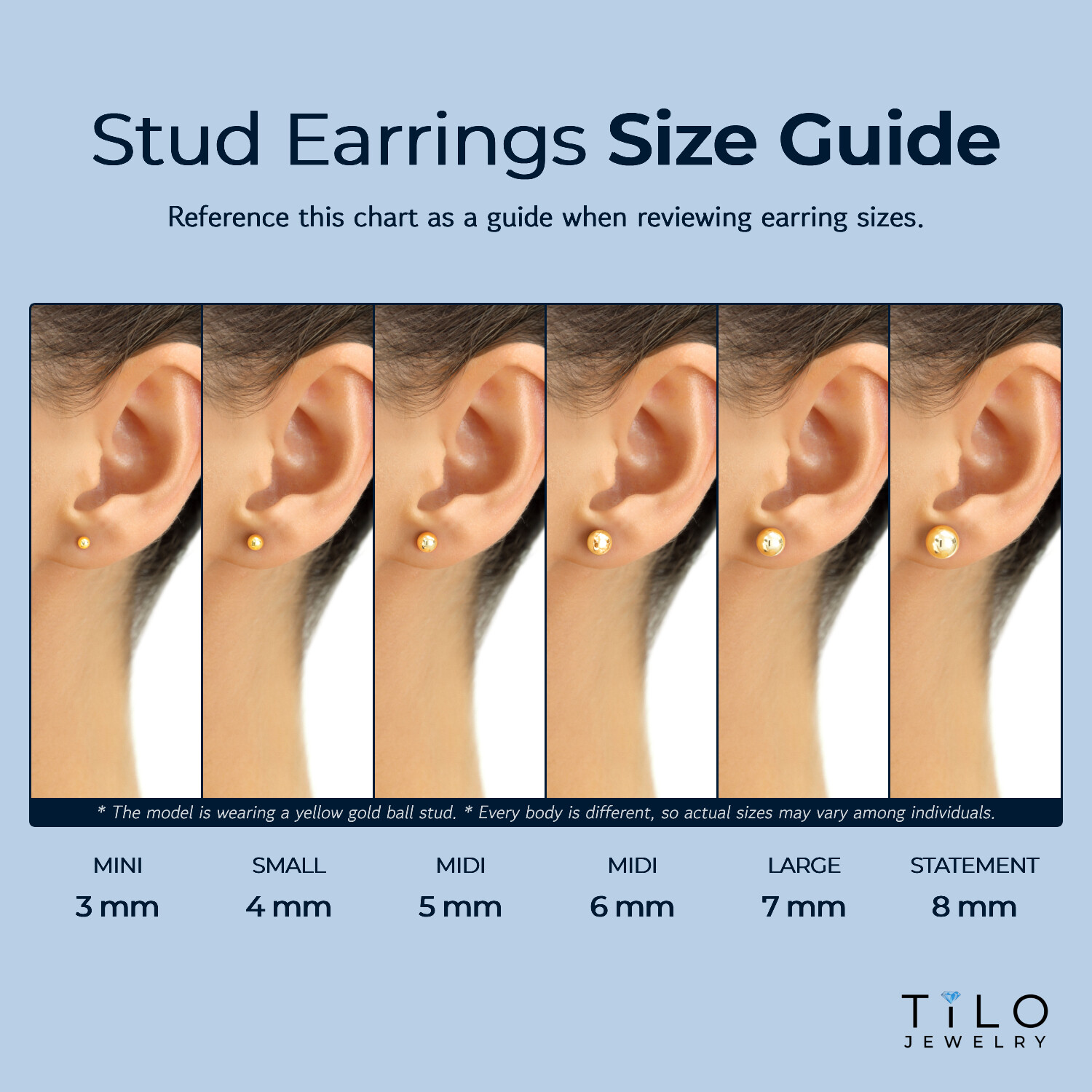 14K Real Solid Yellow Gold Round Ball Bead Sleeper Stud Earrings Pushback 3-8mm