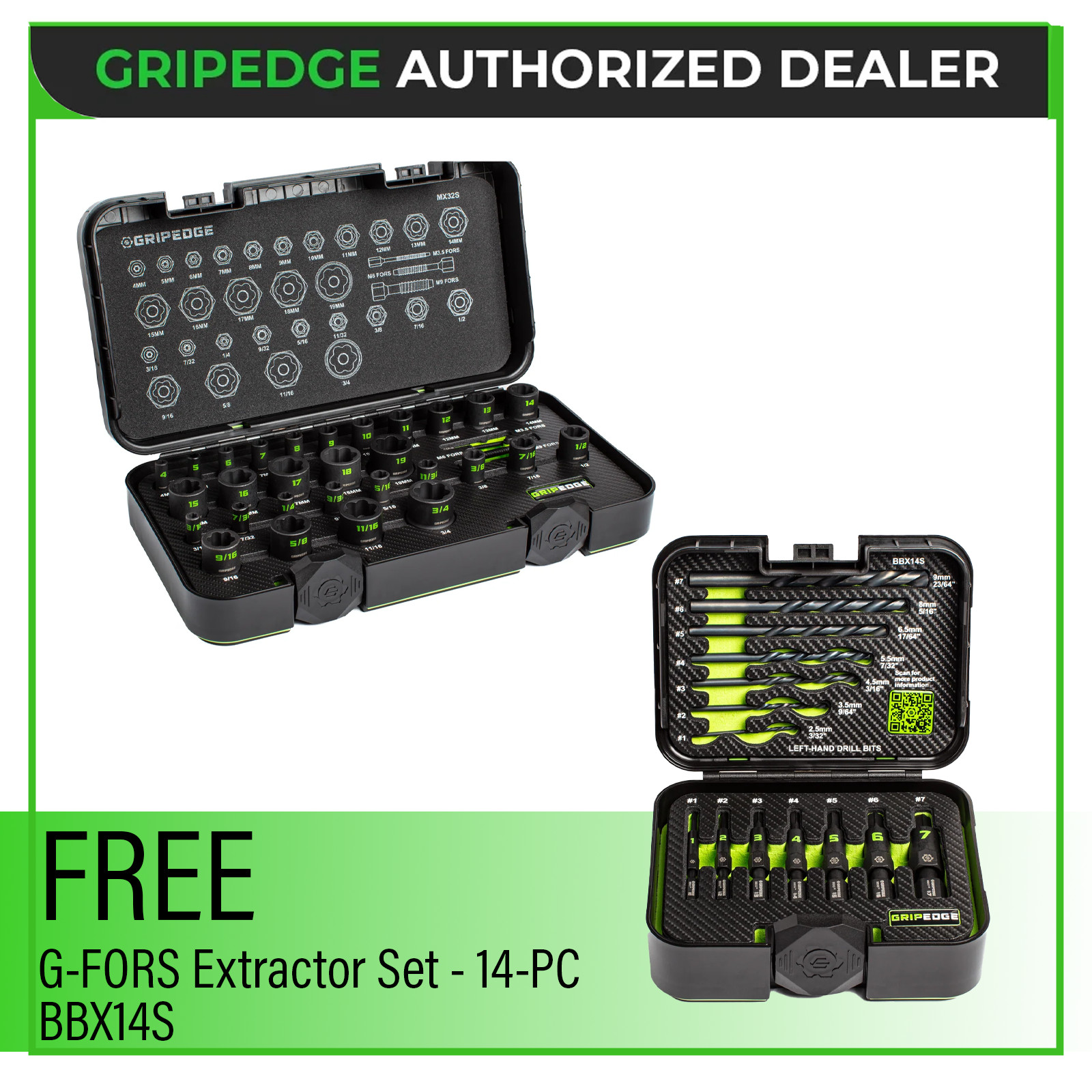 GRIPEDGE MX32S 32 Piece Master Socket Extractor Set + G-FORS Extractor Set 14pc