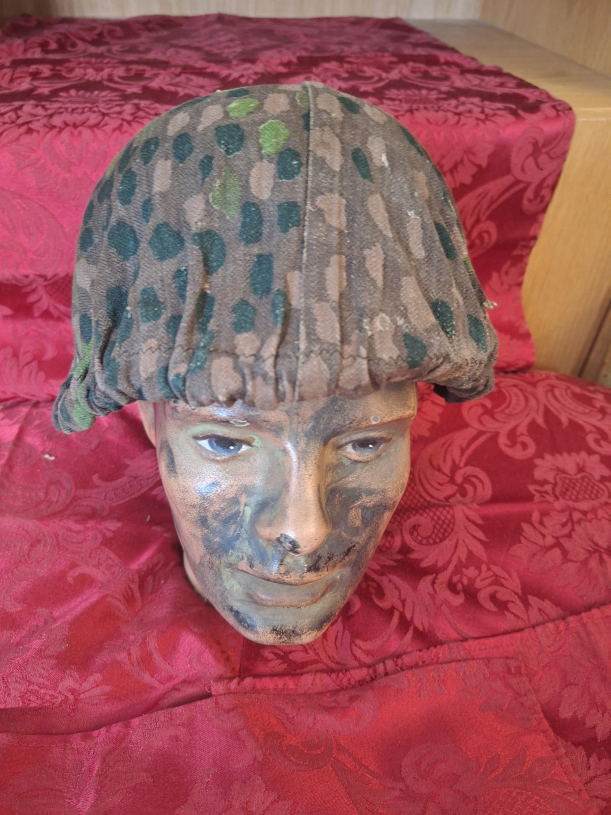 WWII German Helmet Cover Pea Dot 44 Camo HBT Original Erbsenmuster Rare Stamp