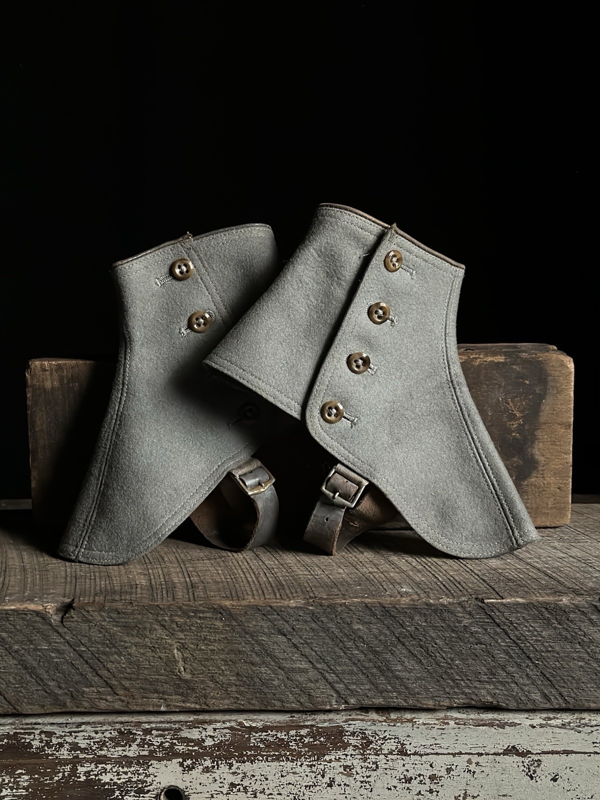 Antique Pair of Wool Felt 4 Button Spats, Vintage Footwear, Lot 7