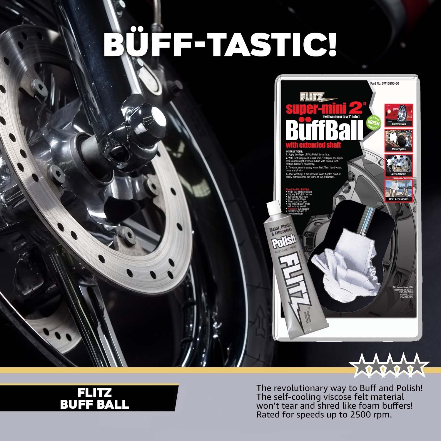 FLITZ 2" Super Mini Buff Ball Combo Pack SM10250P (SEE VIDEO)