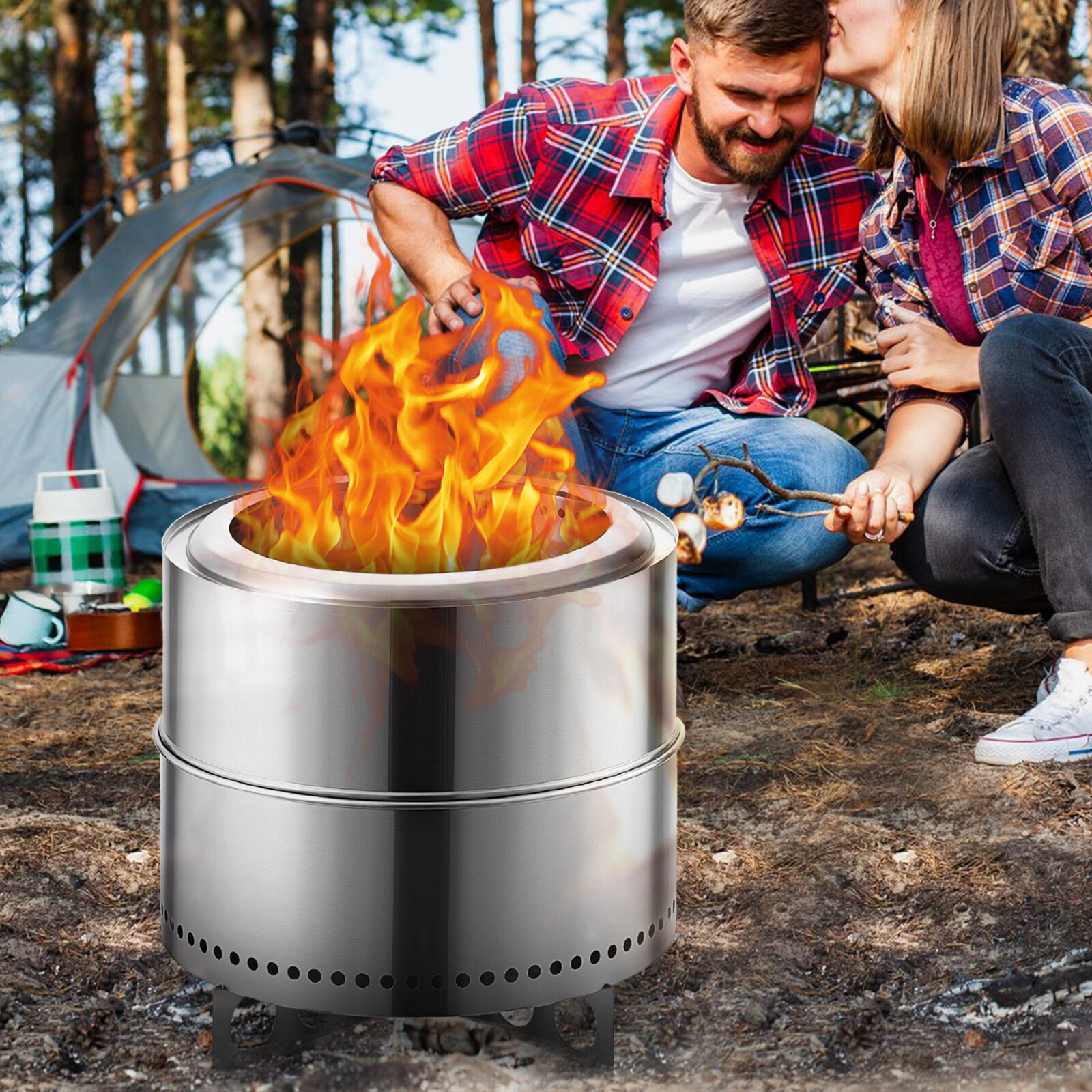19 Inch Smokeless Fire Pit Portable Outdoor Wood Burning Firepit Stainless Steel
