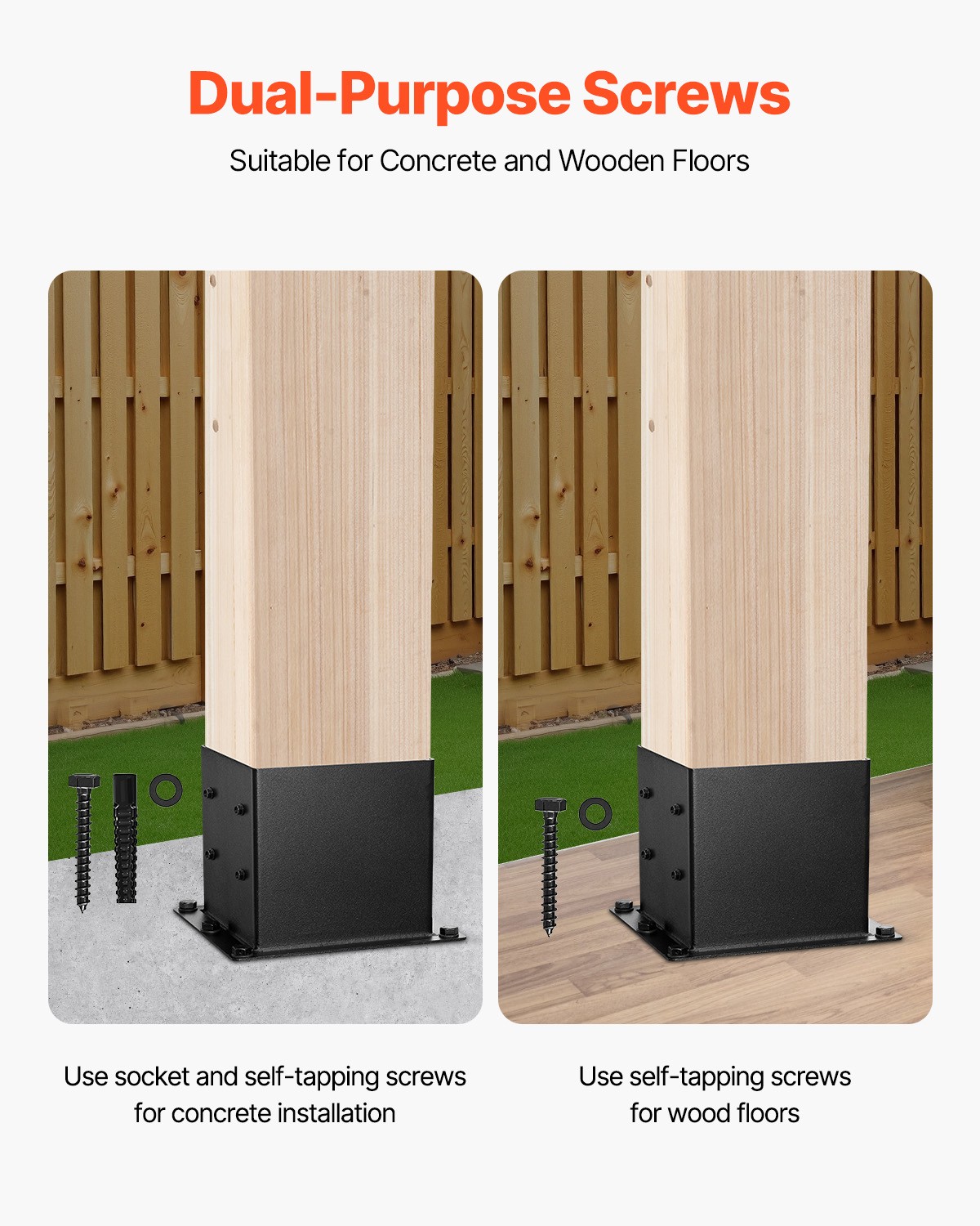 VEVOR 8 Pack 4x4 Post Base Brackets Wood Fence Post Anchor Inner Size 3.6x3.6 in
