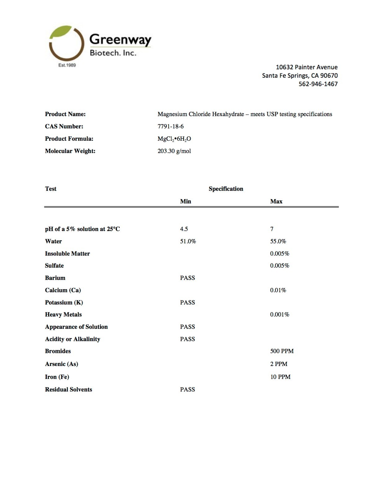 Magnesium Chloride Pharmaceutical Grade 100% Edible "Greenway Biotech" 1 Pound