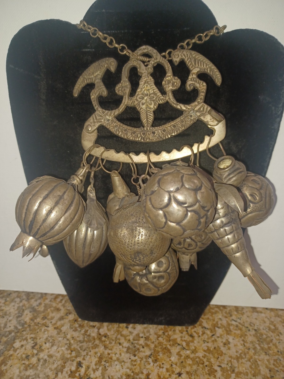 Brazilian Penca de Balangandan Silver on Brass 10 Charms Brazil