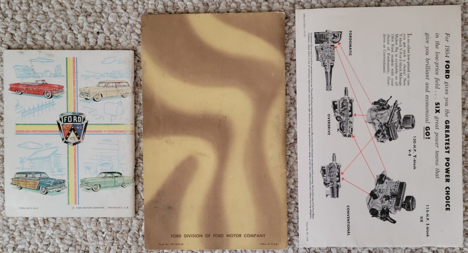 1954 FORD OWNERS MANUAL & EXTRA LITERATURE CUSTOMLINE MAINLINE