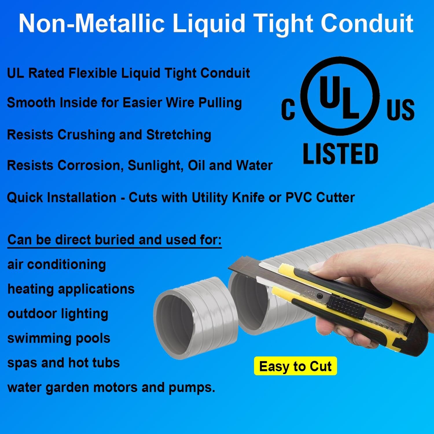 1" x 25 ft Flexible Liquid Tight, Non-Metallic Electrical Conduit - UL Listed