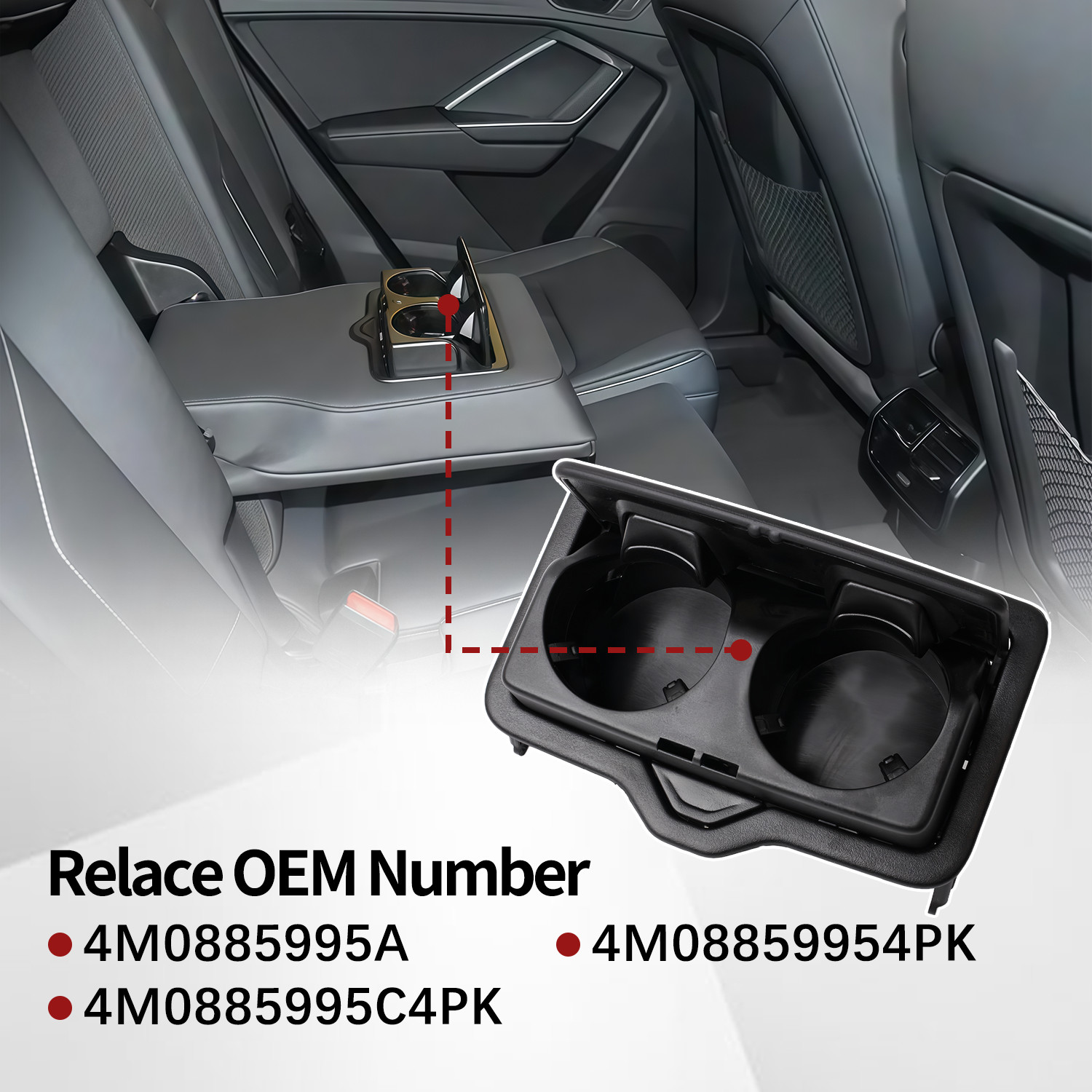 Rear Seat Armrest Cup Holder 4M0885995A For Audi Q2 Q3 Q5 Q7 SQ7 Q8 2016-2026