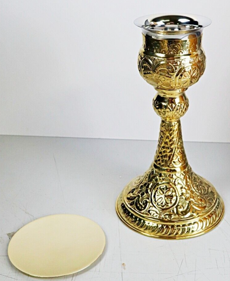 Polished Nickel Plate and Brass 9 oz Orthodox Chalice with Paten Set