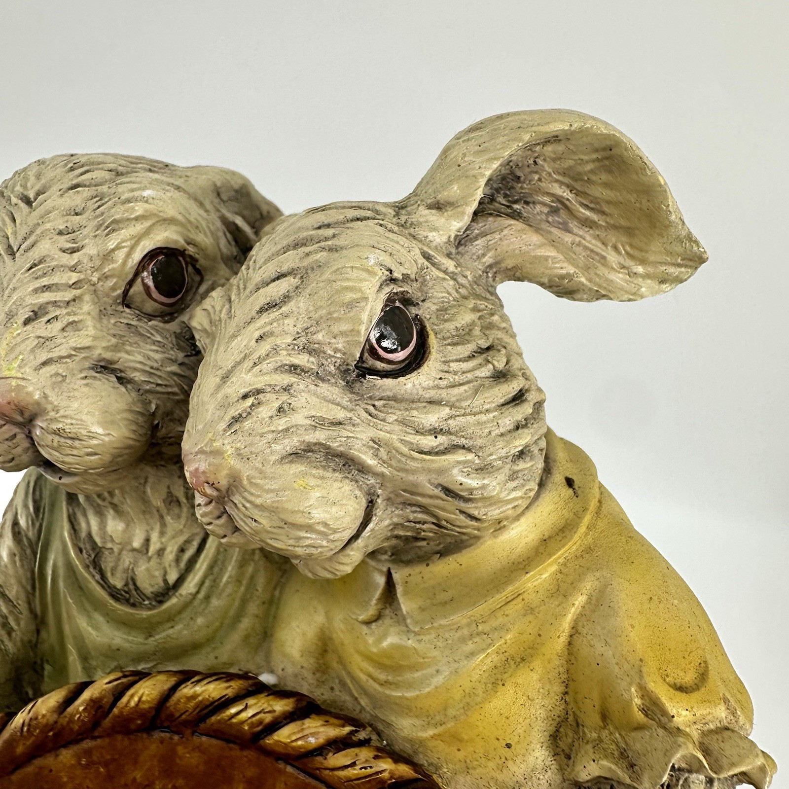 Chrisdon Rabbit Couple Holding Basket Figurine Resin Statue Vintage Easter Decor