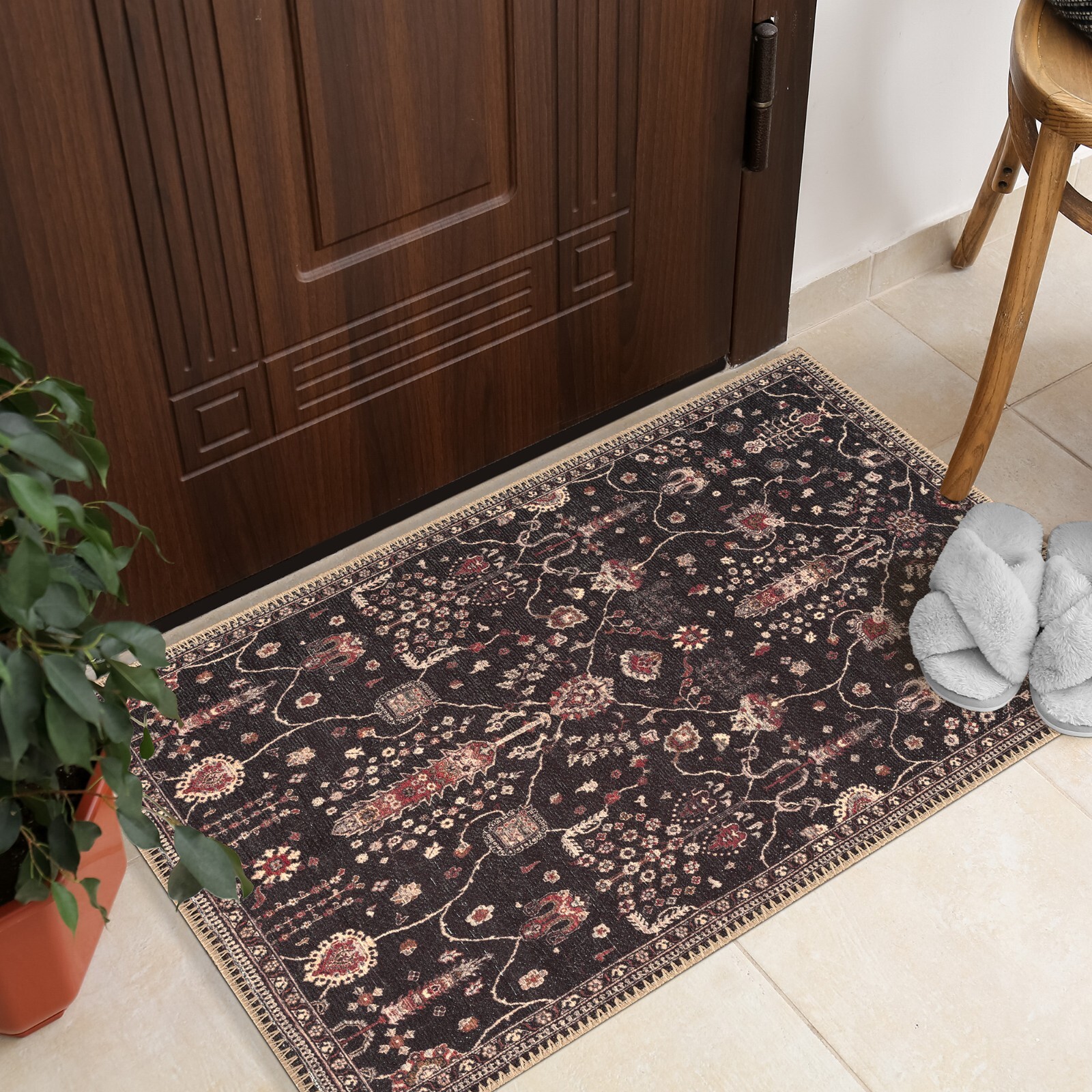 GLN Rugs Sumer - Machine Washable Area Rug - Turkish Black Home Rugs