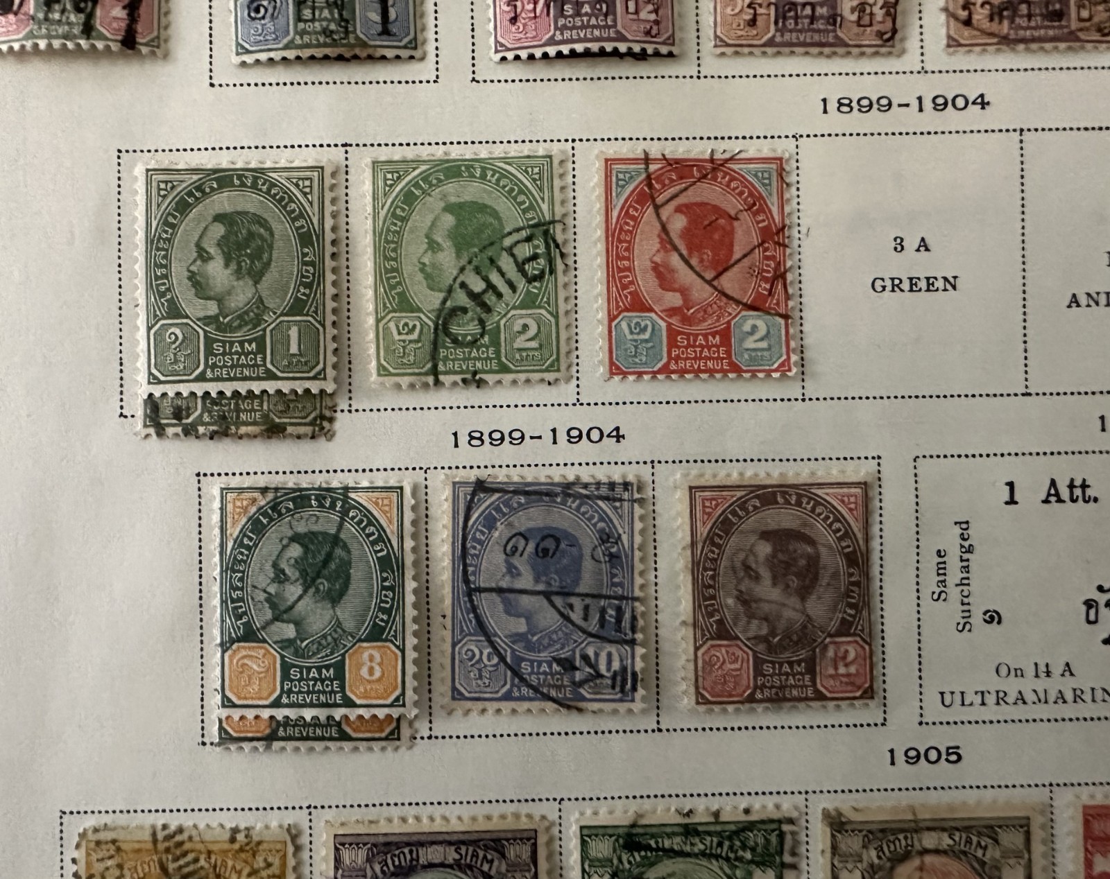 Siam (Thailand) Classic Stamps 1883–1920 Early Issues, Single Album Page 2 Sides