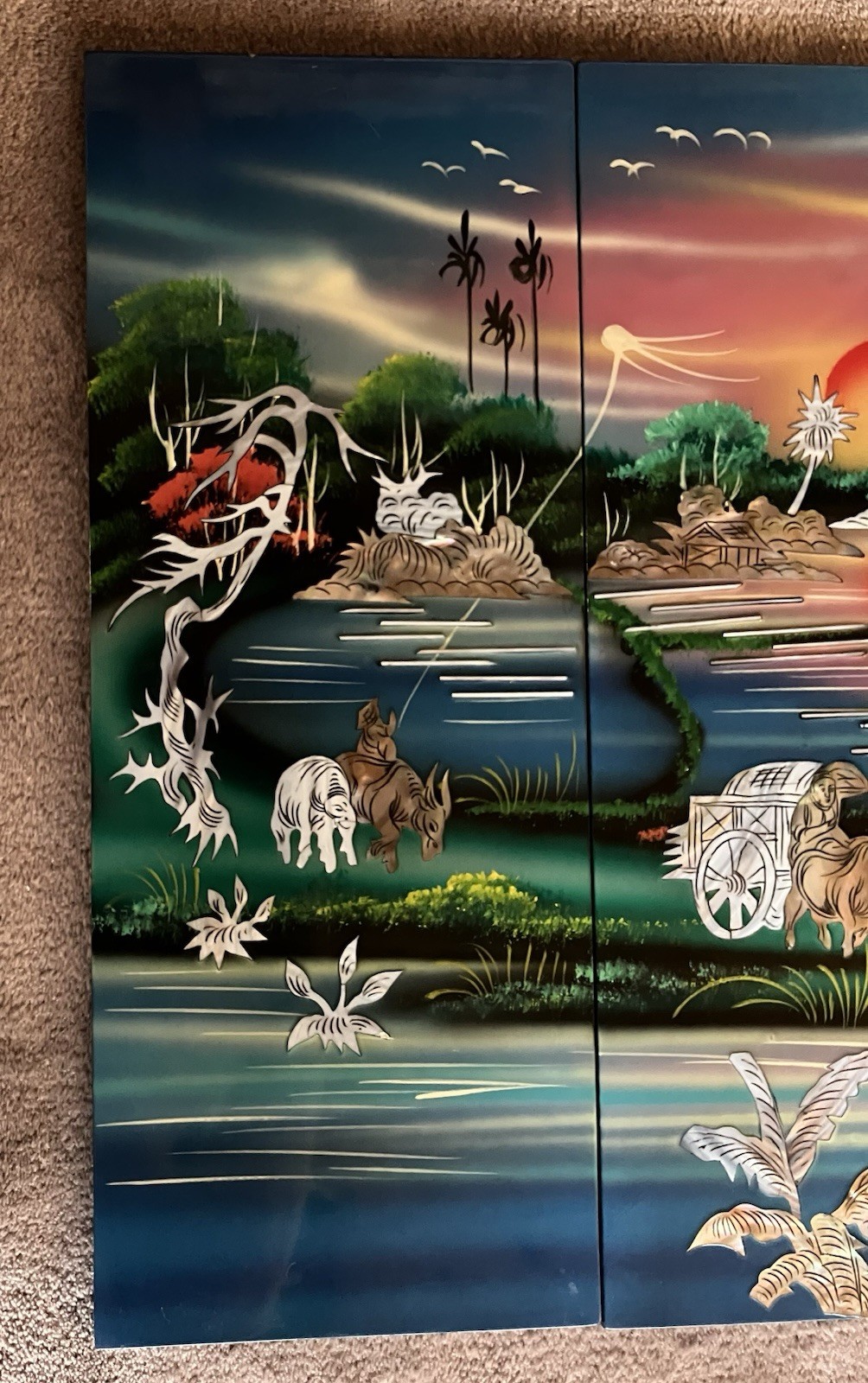 4-panel Handcrafted Vietnamese Lacquer And Mother Of Pearl Inlay Wall Art: 19X30