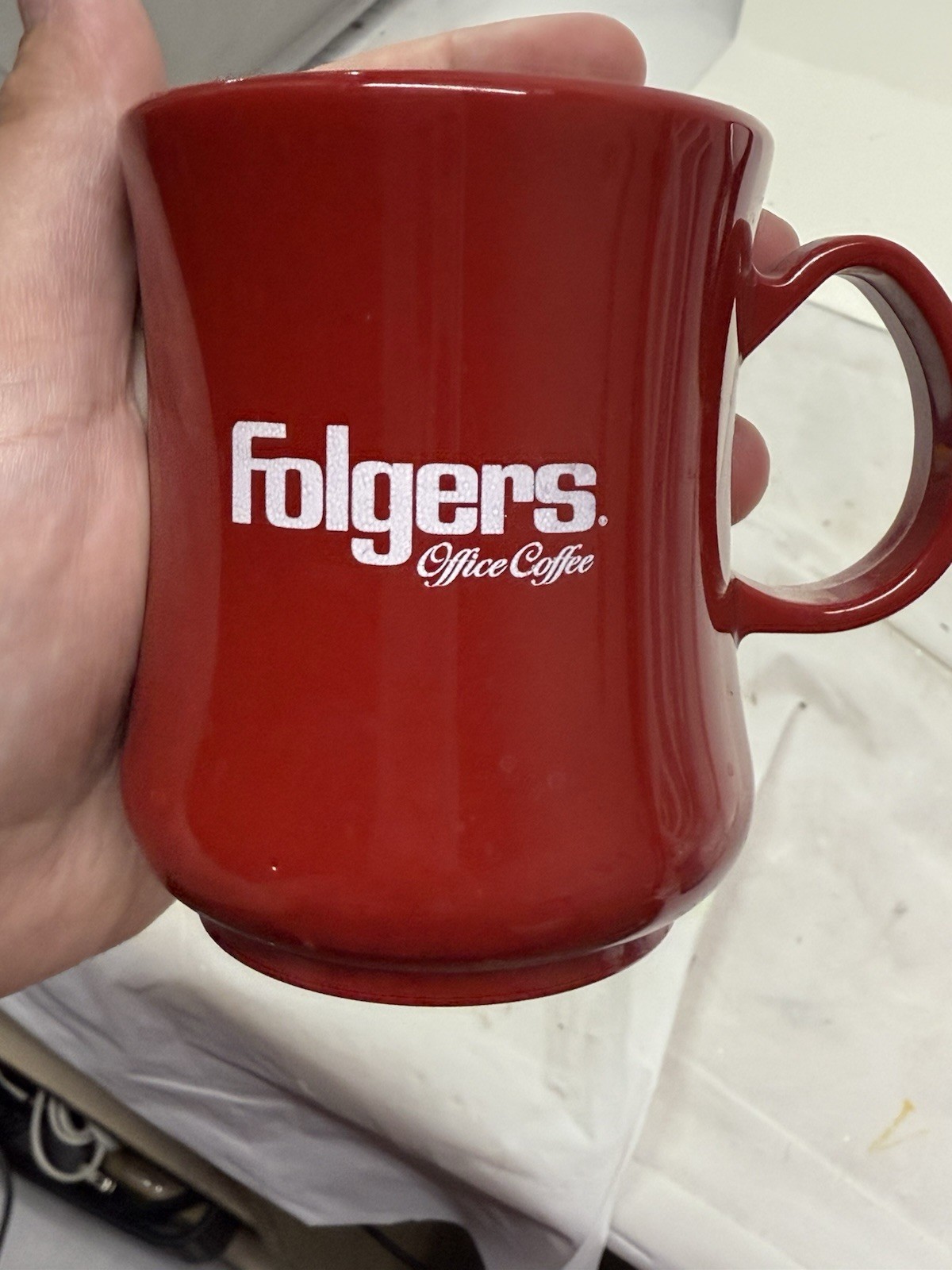Vintage Folgers Office Coffee Mug Cup Continental Carlisle Red Plastic VHTF 8oz