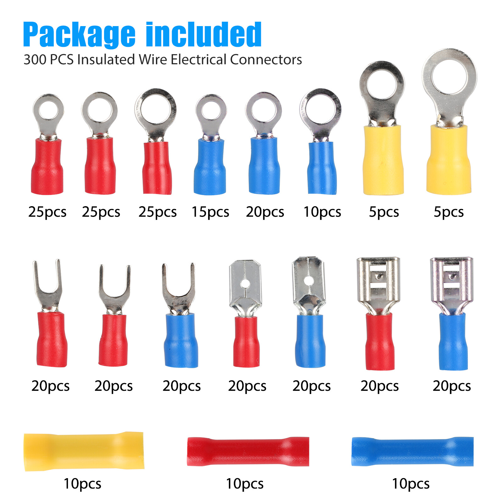 300PCS Insulated Electrical Wire Terminal Ring Splice Spade Crimp Connector Kit