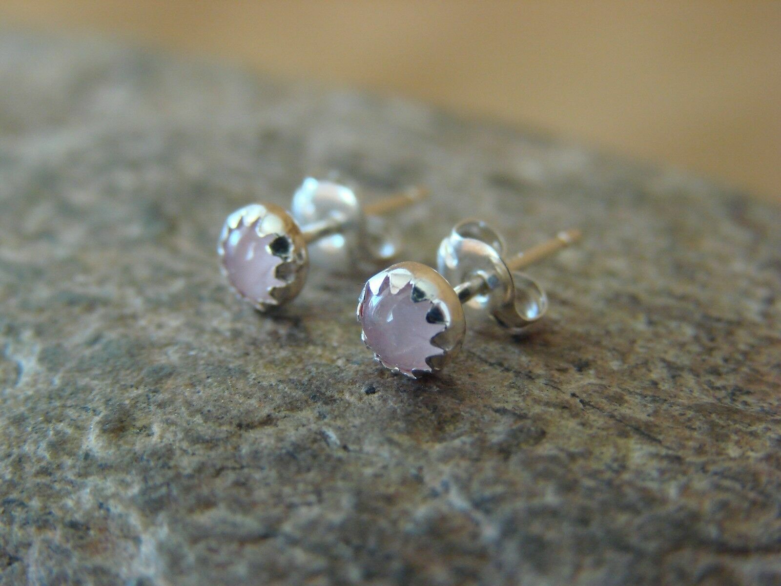 Small Navajo Sterling Silver Pink Shell Dot Post Earrings