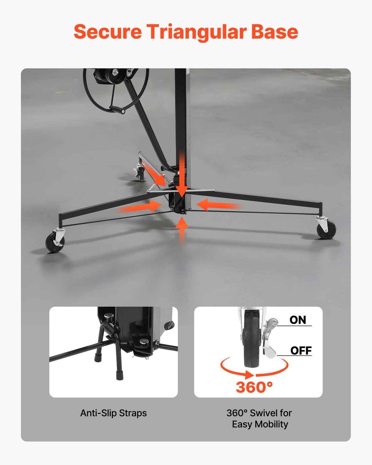 VEVOR 11ft Drywall Lift 150 lbs Sheetrock Hoist Adjustable Arm Lockable Wheels