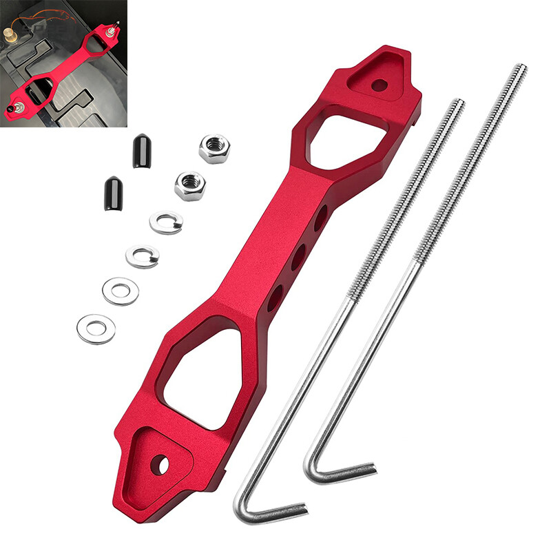 Red Heavy Duty Battery Hold Down Sets Tie Down Bracket With J Hook