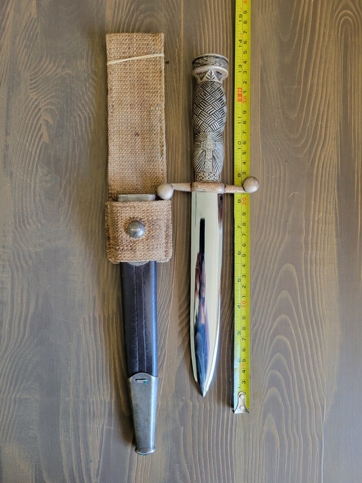 UNIQUE! Vintage Nickle Silver Dagger with Sheath & Frog! Spanish?