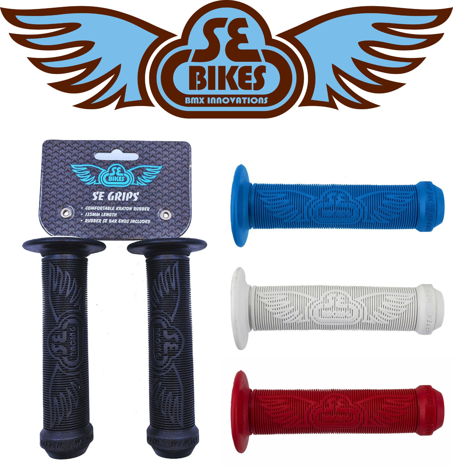 SE BIKES WINGS Flanged Grips Comfort & Control BMX Bike Choose Color
