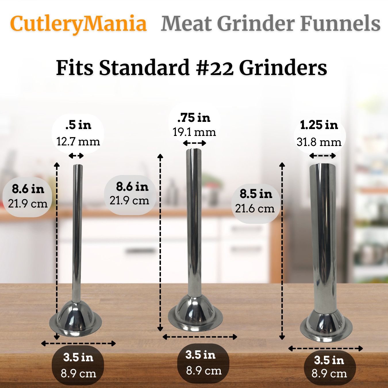 #12,#22,#32 Heavy Duty Stainless Steal Meat Grinder Funnel Sausage Stuffing Tube