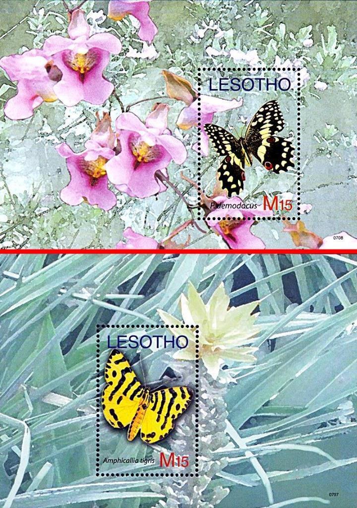 LESOTHO 2007 BUTTERFLIES x2 S/S mnh INSECTS  💲FREE SHIPPING💲