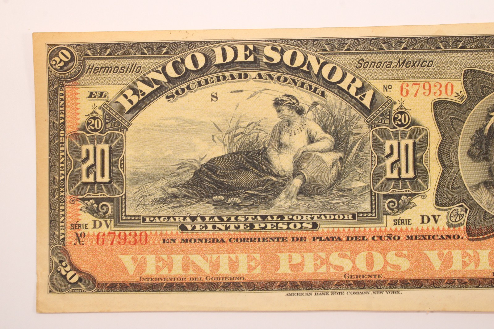 1899 - 1911 Mexico 20 pesos BANCO DE SONORA P-S421d XF # 0386