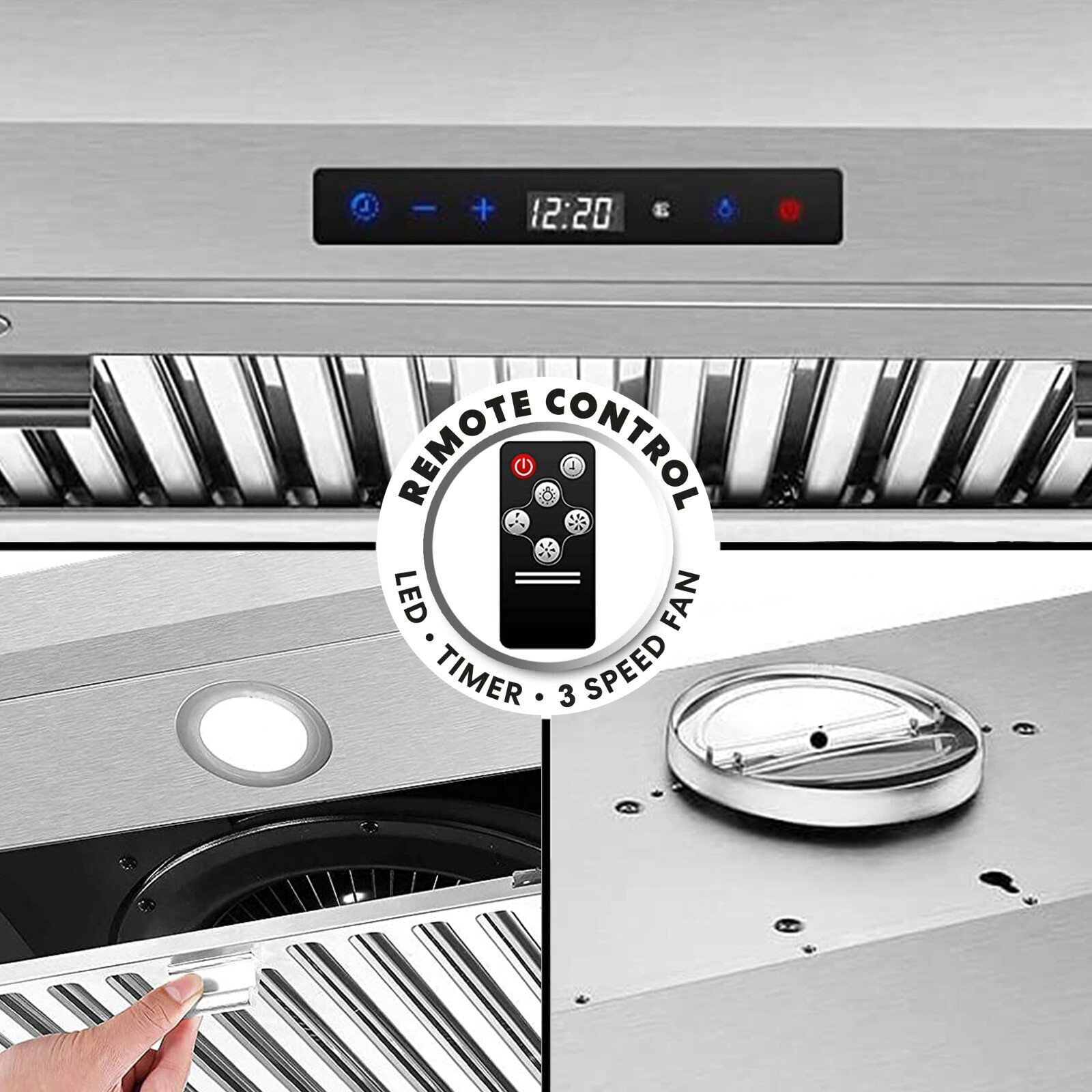 800CFM 30 inch Under Cabinet Range Hood 3-Speed Remote Touch Control w/LEDs New