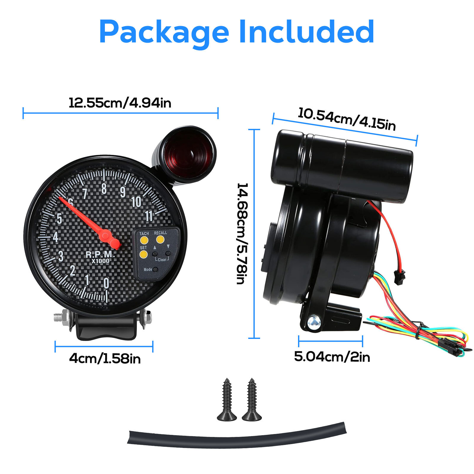 5" Tachometer Gauge 7 Color Backlit 0-11000 RPM Meter with Shift Light Universal