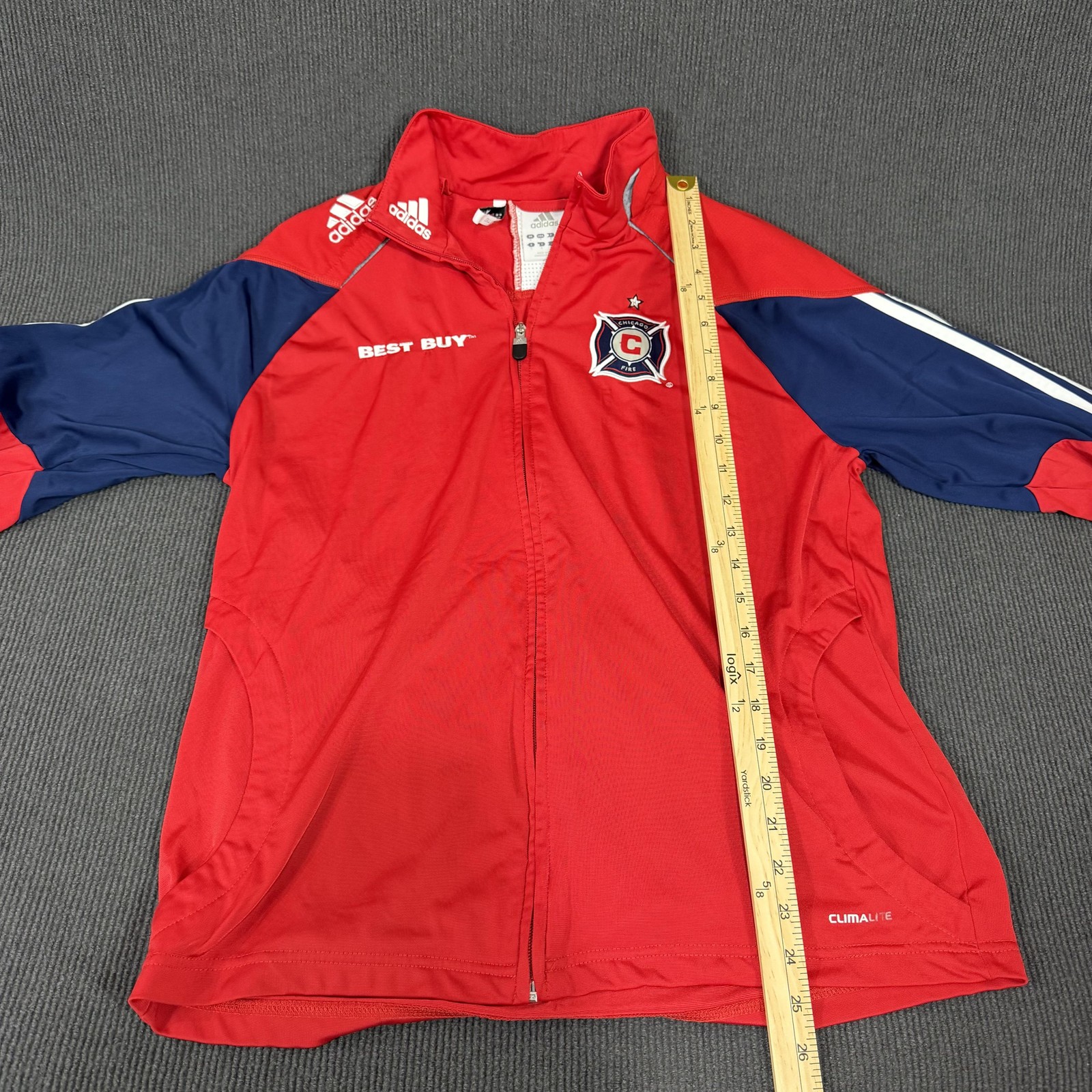 Chicago Fire FC Jacket Mens Small Red MLS Soccer Adidas Climalite Full Zip