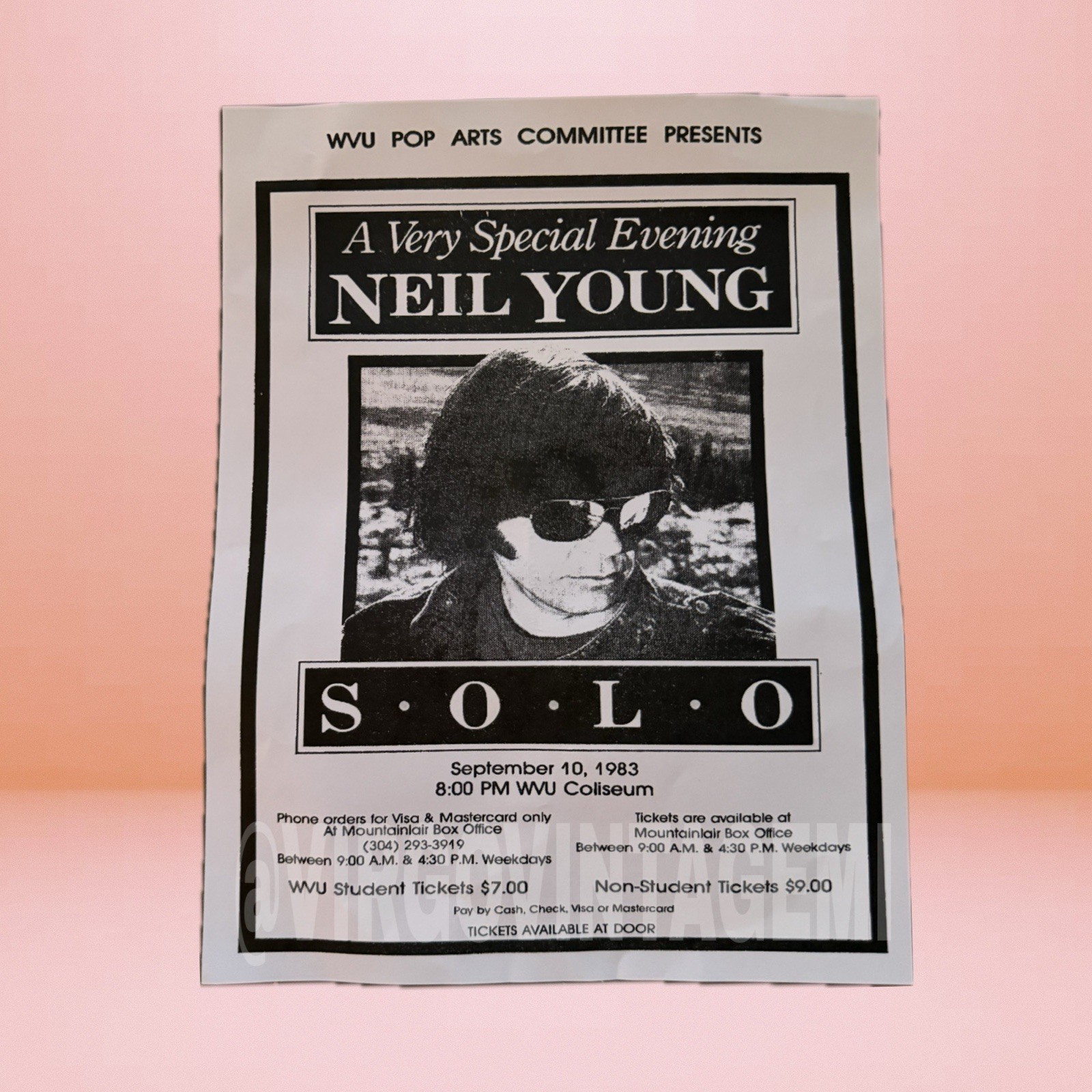 A Very Special Evening Neil Young Promo Flyer (March 4, 1983 - West Virginia)
