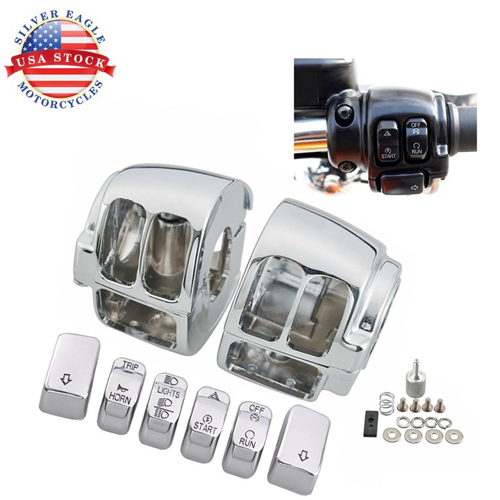 Chrome Switch Housing Cover 6PC Switch Caps For Harley Sportster V-Rod Softail