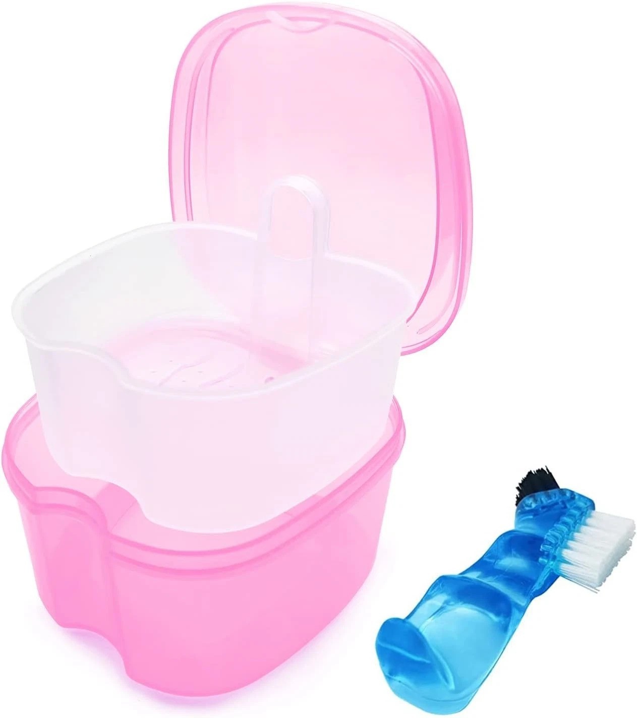 Compact Denture Soaking Cup with Mini Brush - Lightweight & Versatile Storage