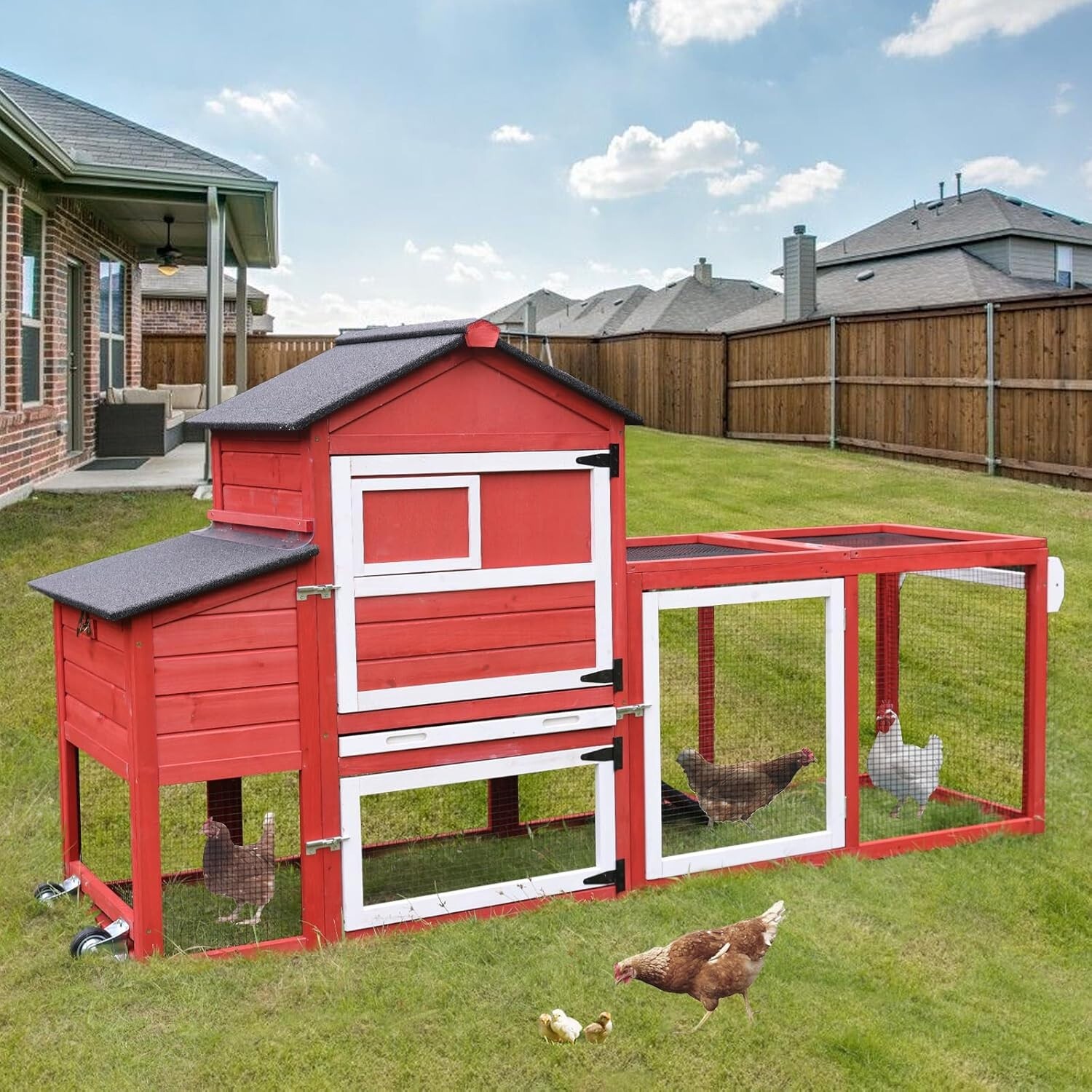 Aivituvin Chicken Coop Expandable Mobile Chicken House for Outdoor with Wheels