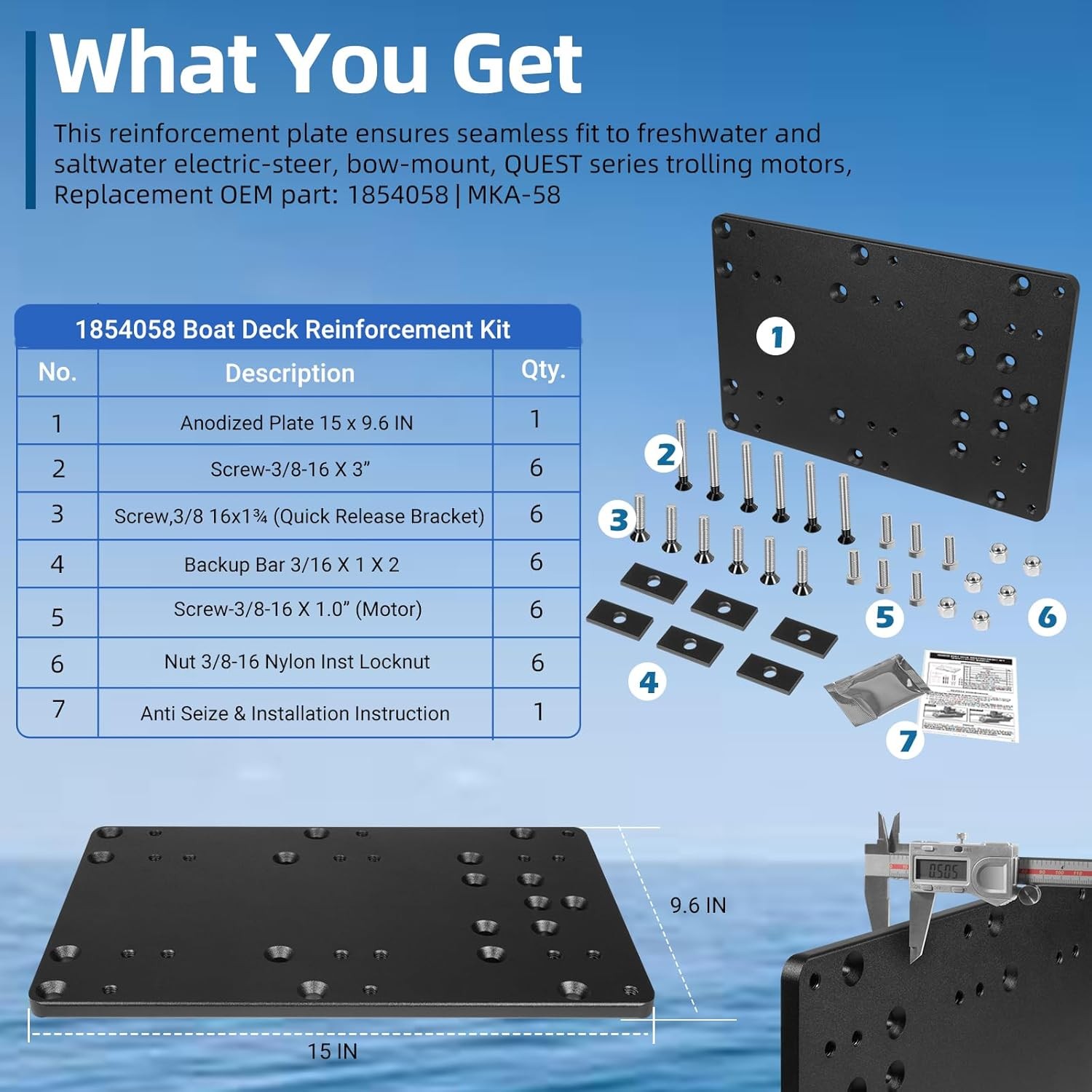 1854058 MKA-58 Boat Deck Reinforcement Kit for Minn Kota QUEST Series Motor