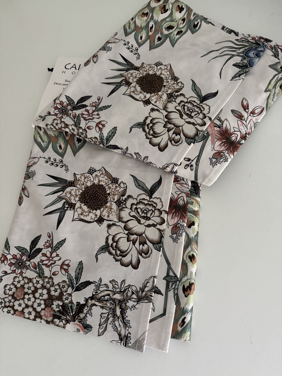 CALLISTO Window Curtains 2 Panels 38” X 84" Peacock Birds Drapers Back Top Ivory