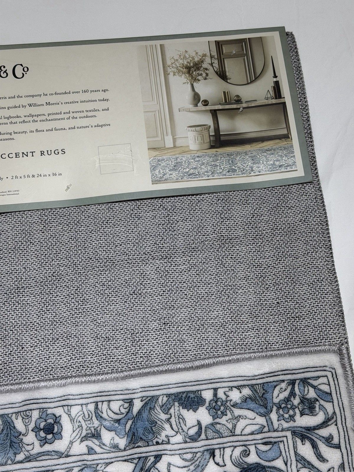 NEW Morris & Co 2 Piece Accent Rug Set Lodden Blue White 2'x5' Washable 24"x36"