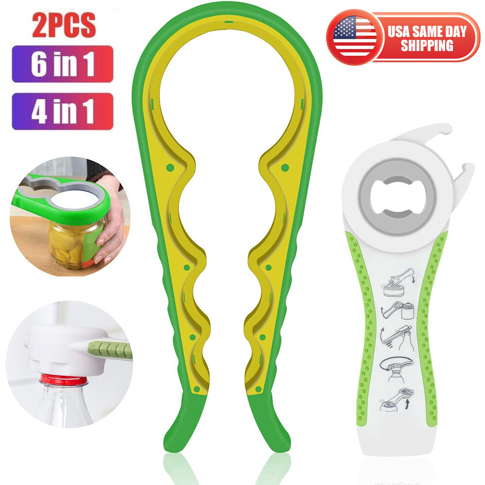 2 pcs Jar Opener Tool Multi Function 6 in 1 Easy to Use Jar Can Bottle Opener