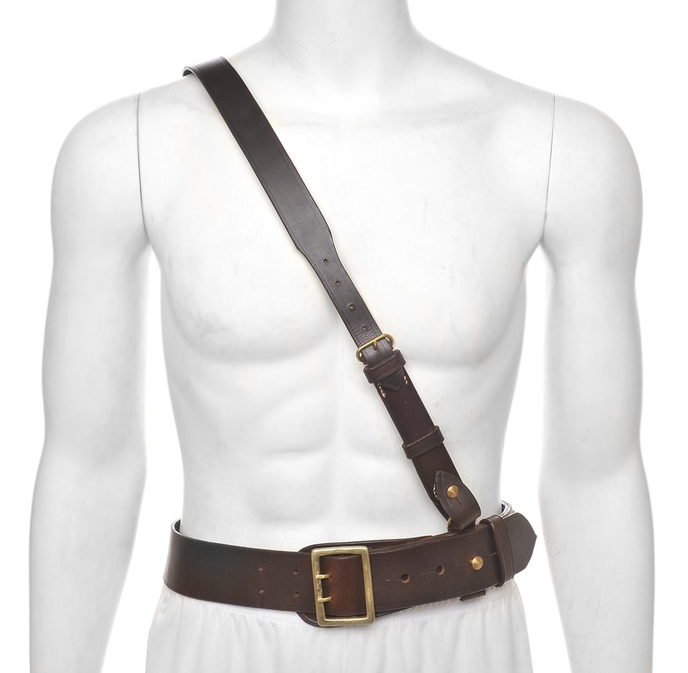 WW1 Sam Browne Belt With Shoulder Strap Premium Drum Dyed Oiled Brown Leather