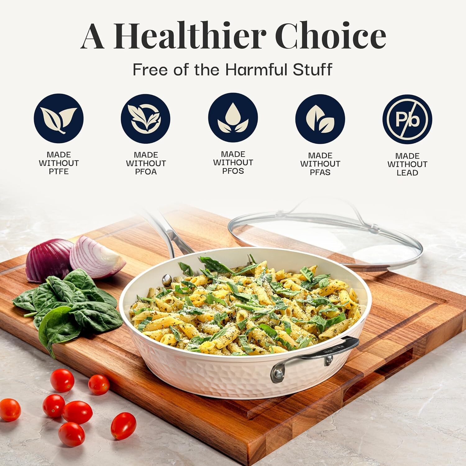 Gotham Steel Hammered Cream 14'' Ultra Ceramic Nonstick Fry Pan with Lid