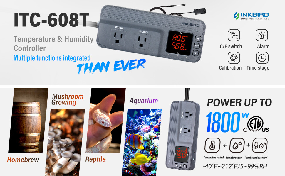 1800W Temperature Controller Humidity Control ITC-608T Seed Germination Brewing