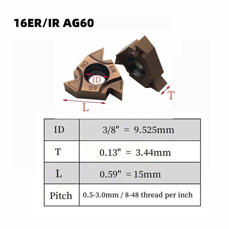 10pcs 16IR+ 16ER AG60 +10* screw Carbide Insert FOR Lathe Threading Tool SNR/SER